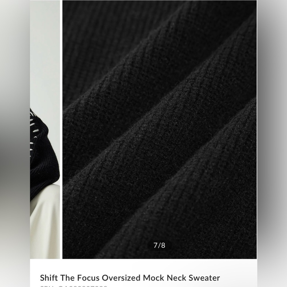 Commense Black Oversized Mock Neck Sweater with White Stitching - Picture 2 of 7